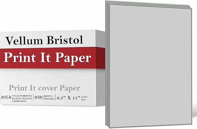 Print It - Vellum Bristol Colored Cardstock Cover Paper, 67 Lb, 8.5" X 11”, Heavyweight Colored Cardstock for Crafts, School, Invitations, And Office Use - Decoration Drawing 2000/Case- Grey