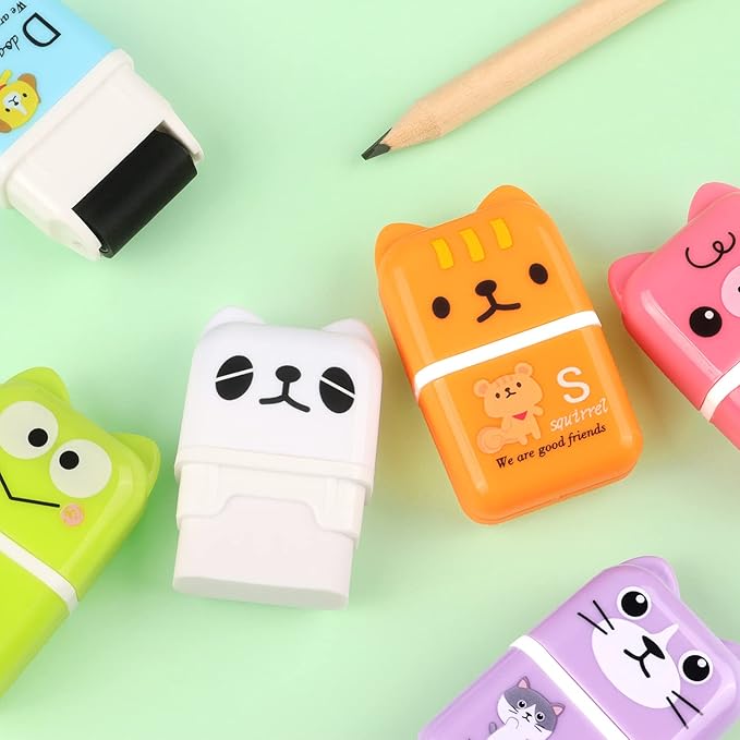 Tamaki 6 Pack Erasers for Kids, Cute Erasers with Cover and Roller, Pencil Rubber Eraser for Party Favors Gift Supplies (Model B)