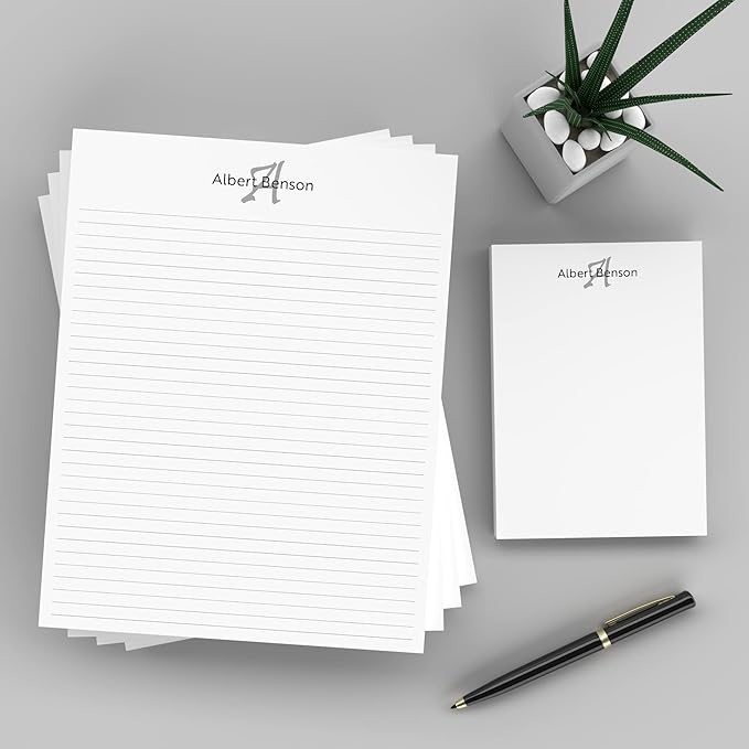 PrintPPS Personalized Monogram Notepads with your Name and Initial - 4 Pack Gift Set of 8.5 x 11 @ 50 Sheets Per Pad - Optional Ruled Lines - Custom Stationery For To Do Checklists, and Gifts