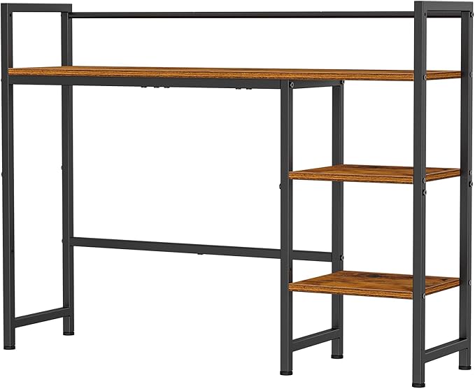 Snughome Desk Shelf, 38.6" Desktop Organizer Shelf, Desk Hutch for Computer Monitor, 4 Tier Desk Display Rack, Wood Desktop Bookshelf Storage Rack for Home Office Dorm, Rustic Brown | Desk Hutch, Computer Monitor, Desktop Display Rack, Home Office Dorm