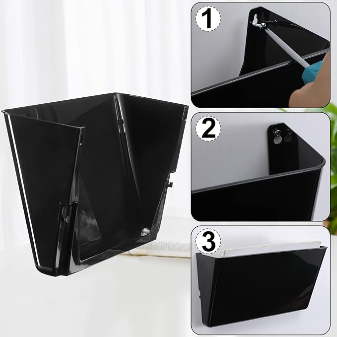 Colarr 8 Pcs Wall File Holder Organizer Plastic Wall Mount Mail Organizer with Screws Single Pocket Hanging Folder Paper Magazine Holder for Walls Office Home Classroom(Black)