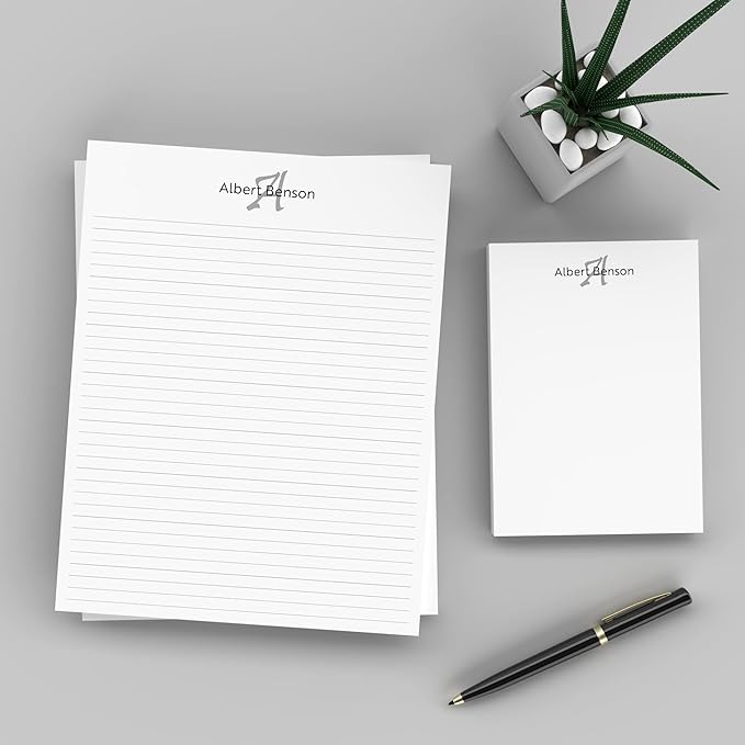 PrintPPS Personalized Monogram Notepads with your Name and Initial - 2 Pack Gift Set of 8.5 x 11 @ 50 Sheets Per Pad - Optional Ruled Lines - Custom Stationery For To Do Checklists, and Gifts