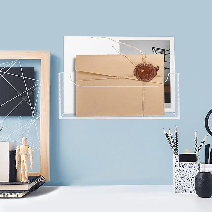 Mail Holder for Table, Acrylic Letter Holder Box for Desk or Wall Mount, Mail Organizer Countertop, Clear