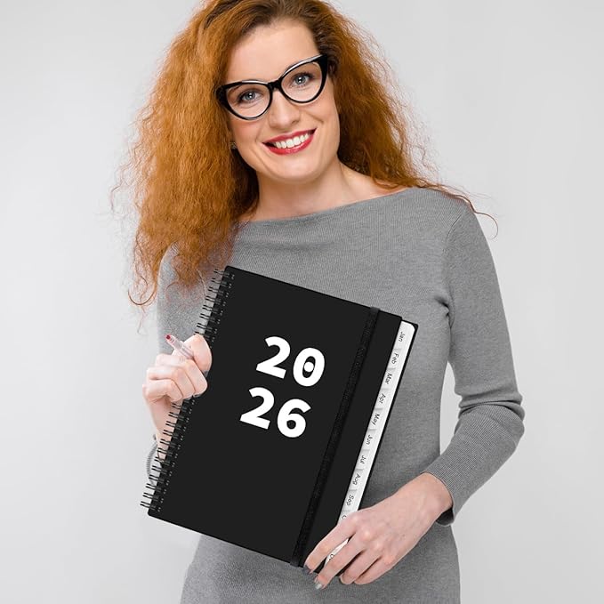 2026 Planner - Planner 2026 from January 2026 to December 2026 with 12 Monthly Tabs, Flexible Cover, Inner Pocket, 8.5" x 11", Black-A