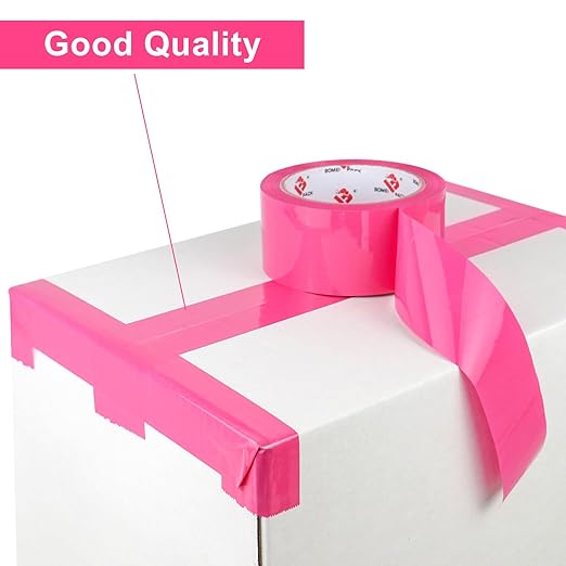 BOMEI PACK Heavy Duty 6 Rolls Colored Moving Tape with Dispenser 1.88 Inch x 60 Yard, Pink Packaging Tape 2.4 mil Packing Tape for Shipping, Moving, Mailing & Storage