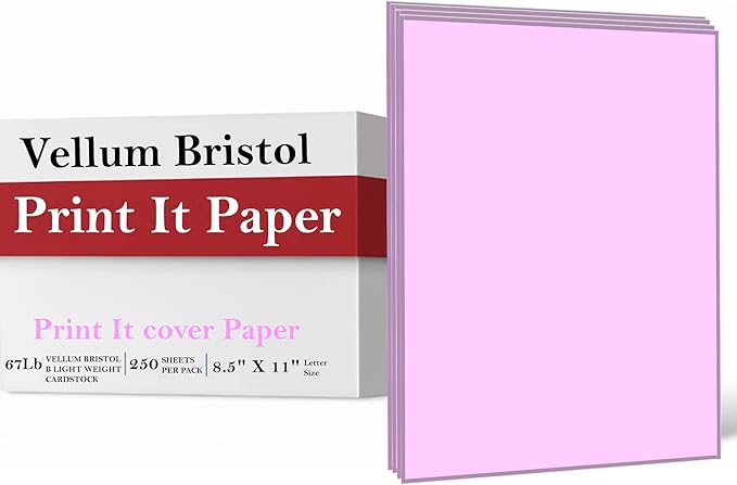 Print It - Vellum Bristol Colored Cardstock Cover Paper, 67 Lb, 8.5" X 11”, Heavyweight Colored Cardstock for Crafts, School, Invitations, And Office Use - Decoration Drawing 2000/Case-Lavender