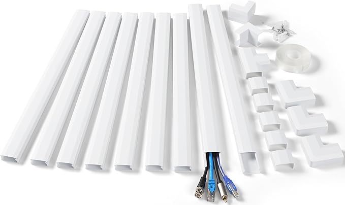 153in Wall Cable Hider, Cord Hider to Hide 3-4 Cords, TV Wire Hider for Wall, Cable Management Kit, Cable Raceway White, Paintable Cable Concealer, 9 x L17in x W1.18in x H0.6in