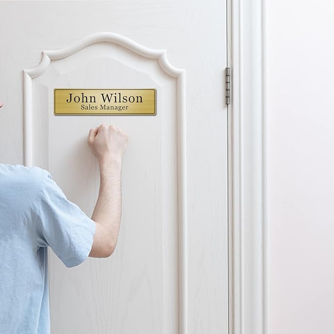 Custom Office Engraved Name Plate, Personalized Elegant Name Plates for Door or Wall Sign, Door Name Plate with Adhesive, Laser Engraving, 10 Colors Available (2.5" x 10")