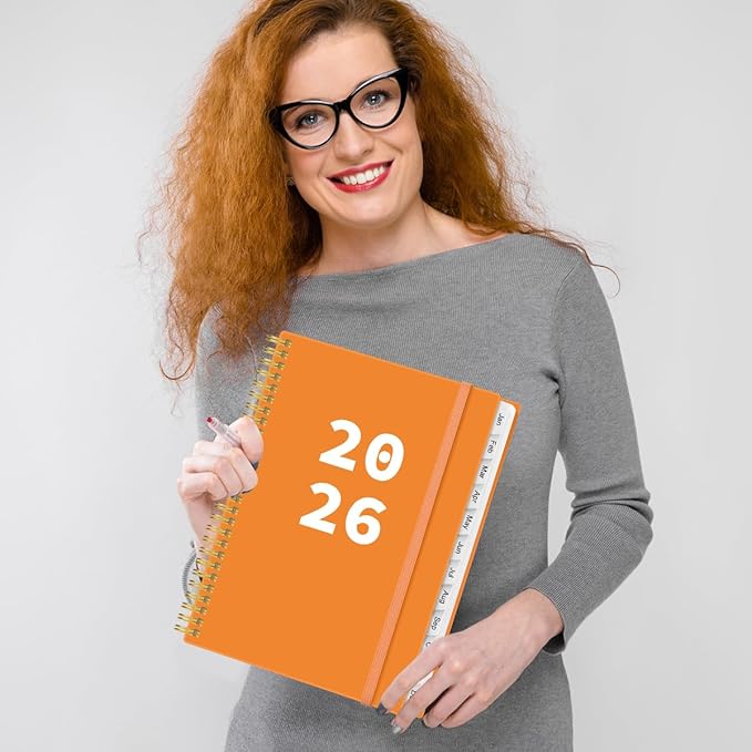 2026 Planner - Planner 2026 from January 2026 to December 2026 with 12 Monthly Tabs, Flexible Cover, Inner Pocket, 8.5" x 11", Orange-A