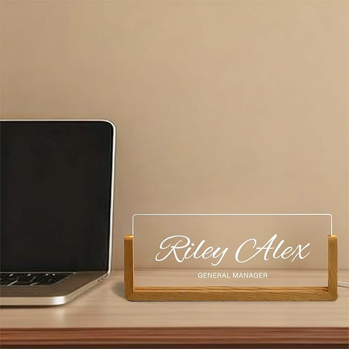 Custom Name Plate for Desk, Personalized Light Up Acrylic Desk Name Plate, Corporate Gifts for Employees Coworkers, Office Decor for Women Men