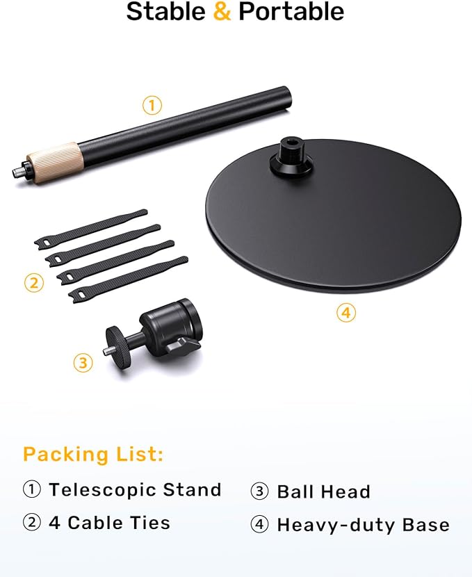 Upgraded Webcam Stand for Desk, Telescopic Webcam Tripod Mount with Ball Head, Compatible with Logitech Camera C922 C930e C920S C920 C615 C960 C920x BRIO 4K NexiGo N60, Phone Holder with 1/4" Thread