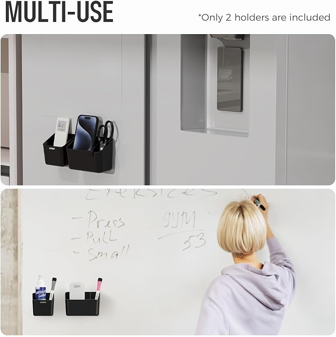 loukin Magnetic & Adhesive Dry Erase Marker Holder with Divider, 1 Small + 1 Mini, Magnetic Storage Organizer for Whiteboard or Refrigerators (Black)