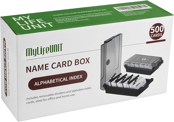 MyLifeUNIT Business Card Holder, 2.2" x 3.5" Index Card Organizer with Dividers and Index Tabs, Capacity: 500 Cards
