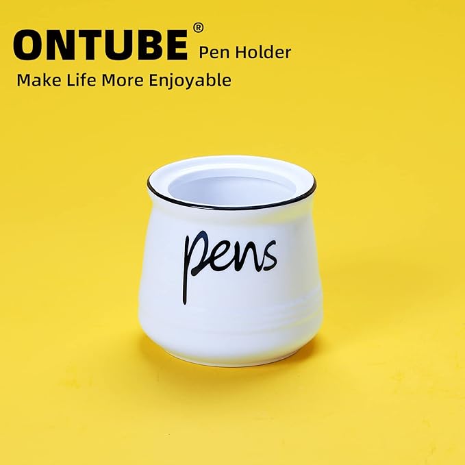 ONTUBE Porcelain Pens Holder Stand,Ceramic Pencils Holder (White)