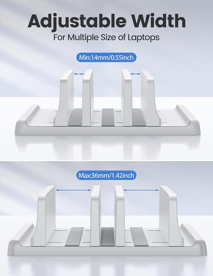 Vaydeer 3-Slot Vertical Laptop Stand Made of Premium ABS Plastics 5 in 1 Design Space-Saving Adjustable Desk Organizer for All MacBook/Chromebook/Surface (White)