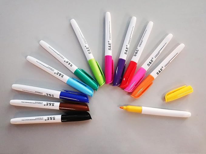 S & E TEACHER'S EDITION 24 Pcs Dry Erase Markers, 12 Assorted Colors with Low-Odor Ink, Fine Tips Whiteboard Markers, for School, Office, Home