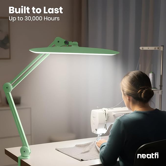 Neatfi XL 2,200 Lumens LED Desk Lamp with Clamp, 24W Bright Architect Task Lamp, 20 Inches Dimmable Computer Light, Adjustable Desk Light for Home, Office, Crafts & Nails (Non-CCT, Midnight Green)