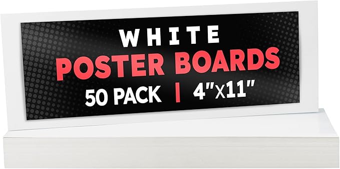 Hygloss Small Poster Board 4x11 - 50 Poster Boards Bulk Pack - 10 Pt. Thickness White Poster Board Paper for Projects, Presentations, Displays, Signs, Crafts - Blank Posterboard Multipack 4" x 11"