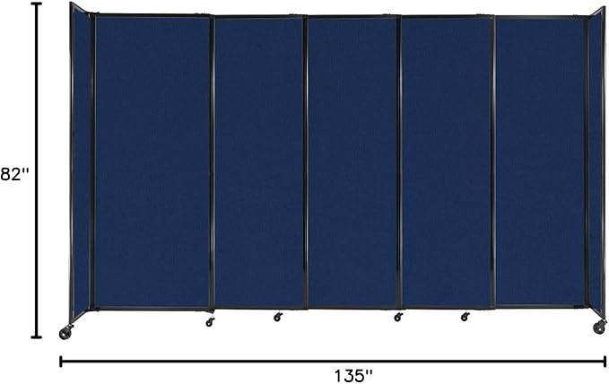 Versare Straightwall Sliding Portable Wall Partition | Freestanding Office Dividers | Locking Wheels | Temporary Room Separator | 11'3'' Wide x 6'10'' Tall Navy Blue Fabric Panels