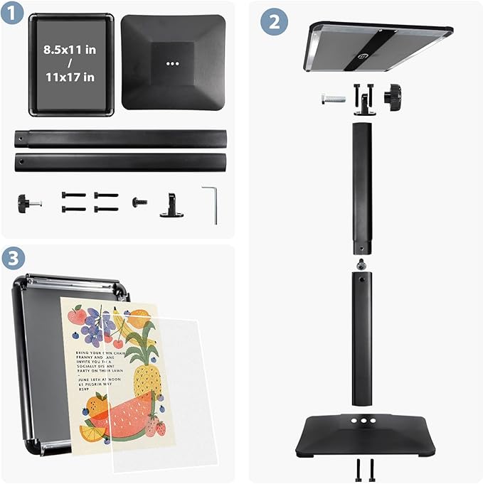 STANDNEE Poster Stand Holder Pedestal Floor Standing Sign Holder 11"x 17" Vertical and Horizontal View Sign Display, Aluminum Snap Open Frame with Safety Corner (Black, 3Packs)