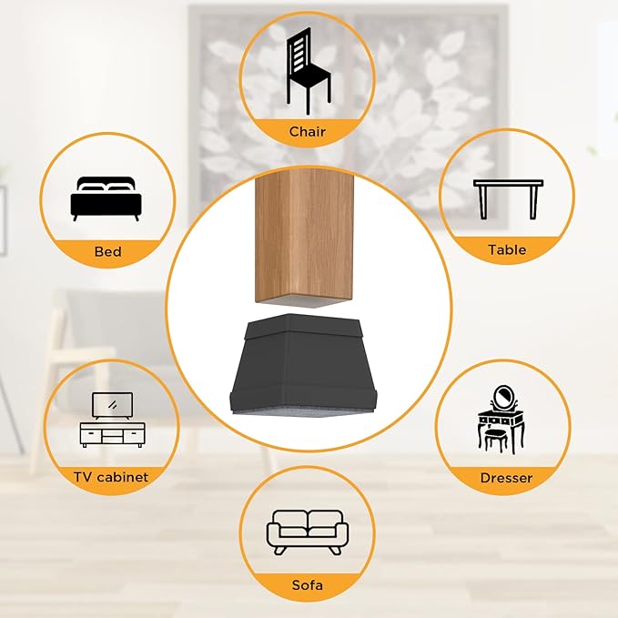 16 PCS Square Chair Leg Floor Protector, Silicone Chair Leg Cover, Furniture Leg Protectors with Felt, Mobile Table Leg Pad, Protect The Floor from Scratches.2 in Black.