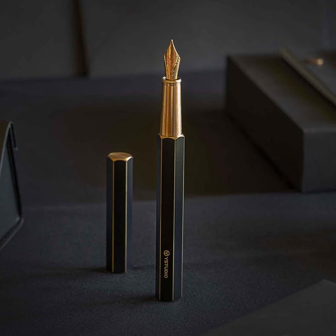 YSTUDIO Stunning Classic Revolve Fountain Pen, Schmidt Gilded Nib, Best Pen Gift Set for Men & Women, Professional, Executive Office, Nice Pens(black,M nib)