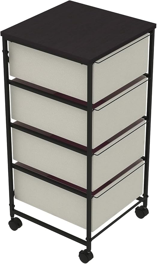 CASUNER Small Cabinet with Drawers Rolling 4 Drawer Mobile File Cabinet for Home Office Storage and Organization, Fabric Vertical Under Desk Storage for A4/Letter Files(