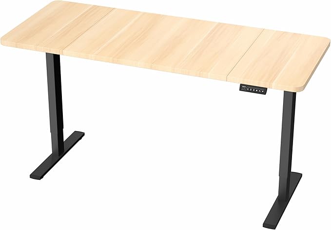 VIVO Electric 60 x 30 in Standing Desk, Memory Height Adjustment, 1B Series, Holds 220 lbs, Light Wood Top Black Frame, DESK-KIT-1B6C-30