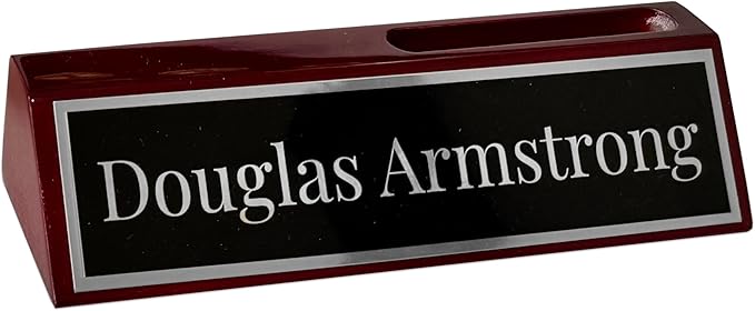 Custom Desk Wedge Name Plate - Personalized Titles and Styles (2x10 Inch, Red Piano Finish w/Name Plate)