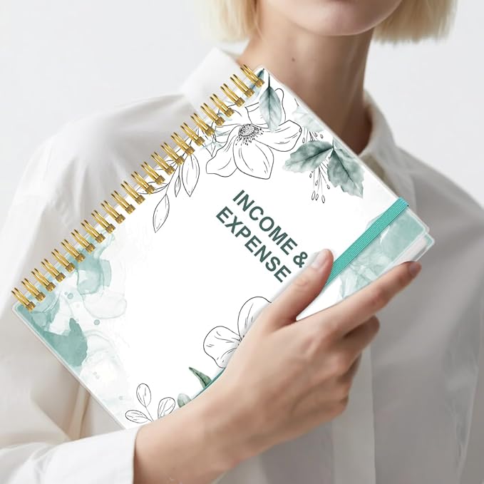 Heveboik Income & Expense Log Book - A5 Income and Expense Tracker for Small Business, Accounting Bookkeeping Tracking for Woman and Man, 5.8" x 8.3", Blue Flower