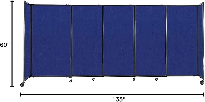 Versare Straightwall Sliding Portable Wall Partition | Freestanding Office Dividers | Locking Wheels | Temporary Room Separator | 11'3'' Wide x 5' Tall Royal Blue Fabric Panels