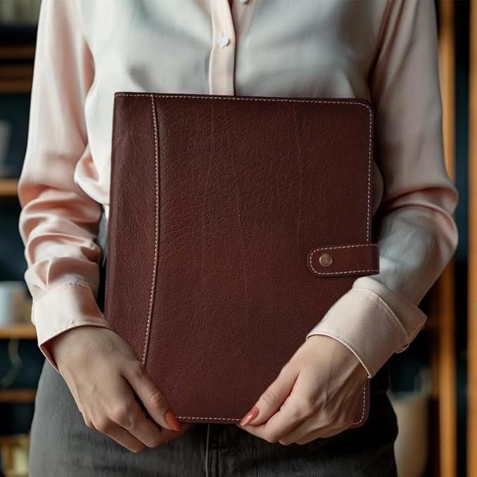 Leather Village Leather Portfolio Organizer - Professional Business Padfolio for Men & Women - Stylish Document Card Holder, Resume Folder, Folio for A4/Letter Size Writing Legal Pad, Red