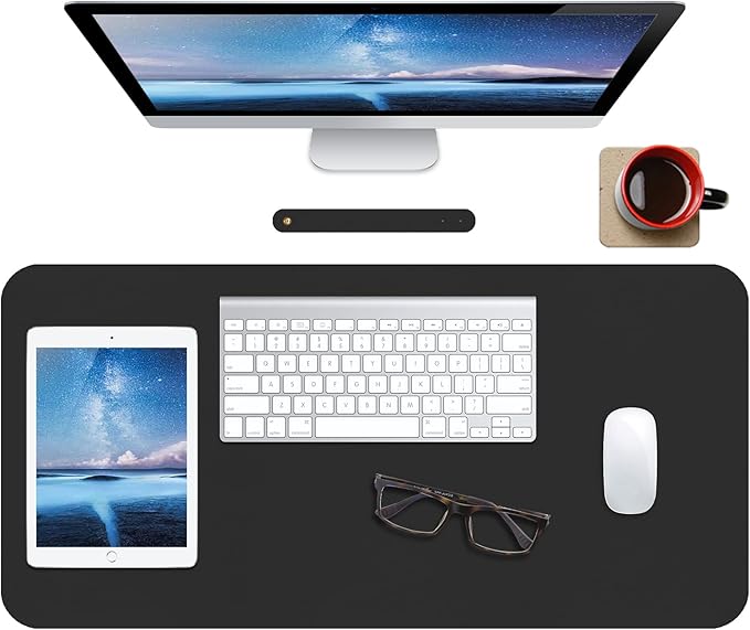 Boutilon Leather Desk Pad Protector,Non-Slip Mouse Pad,Laptop Desk Pad,Office Mouse Mat,Waterproof Leather Desk Blotter,Desk Writing Pad for Office and Home,Laptop Blotter (M-Black,30"x14")