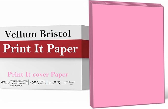 Print It - Vellum Bristol Colored Cardstock Cover Paper, 67 Lb, 8.5" X 11”, Heavyweight Colored Cardstock for Crafts, School, Invitations, And Office Use - Decoration Drawing 2000/Case-Pink