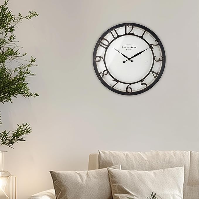 Presentime & Co 13" Farmhouse Series Wall Clock, Vintage Style, Retro Clock, Silent No Ticking, Raised 3D Arabic Numeral, Oil Rubbed Bronze Finish.