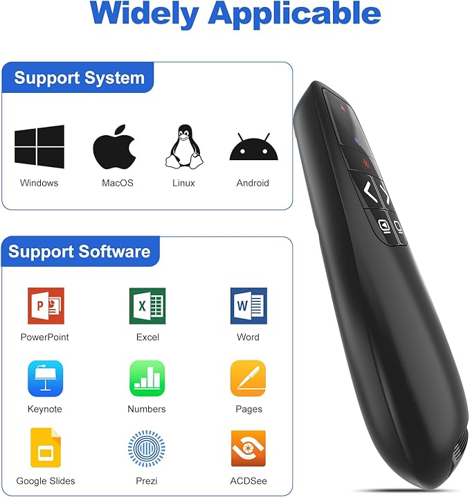 Presentation Clicker with Case Storage: Wireless Presenter Remote: Red Laser Pointer Computer Clickers, USB C PowerPoint PPT Clicker for Mac Laptop, Slideshow Google Slide Advancer