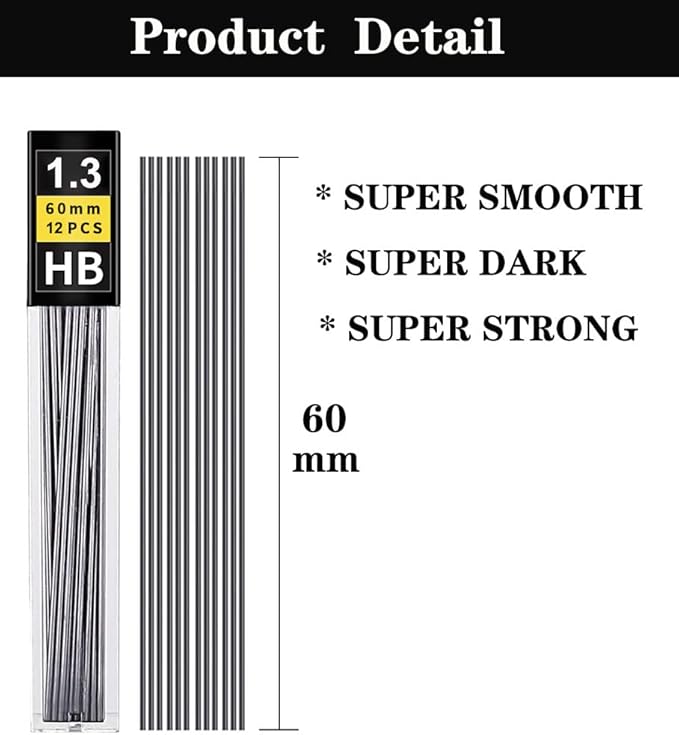 Lifreer 1.3mm Unbreakable Pencil Refills (740 Pcs), 2 Premium Erasers, Long Lasting HB Pencil Lead for Students & Professionals