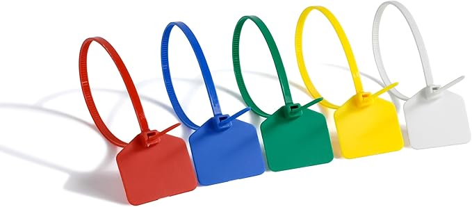 8 in Marker Nylon Cable Ties, Plastic Water Proof Tags, Self-Locking Written-on Cable Marker, Security Seals Label for Cabling, Wire Marking Label, Shipping Hanging Tags - Red/ 100pcs