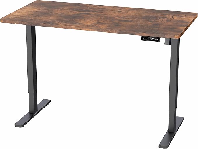 VIVO Electric 55 x 28 in Standing Desk, Memory Height Adjustment, 1B Series, Holds 220 lbs, One-Piece Rustic Vintage Brown Top, Black Frame, DESK-KIT-1B55N