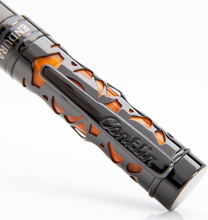 Conklin Endura Deco Crest Fountain Pen in Orange with Rose Gold Accents – Medium Nib, Refillable Luxury Writing Instrument