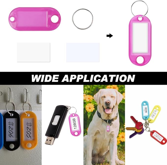 Key Tags, Key Labels, 10 Pack Plastic Key Tags with Ring and Label Window, Key Chain ID Tags/Identifiers for Name, Luggage, Bags, Backpack, 10 Colors