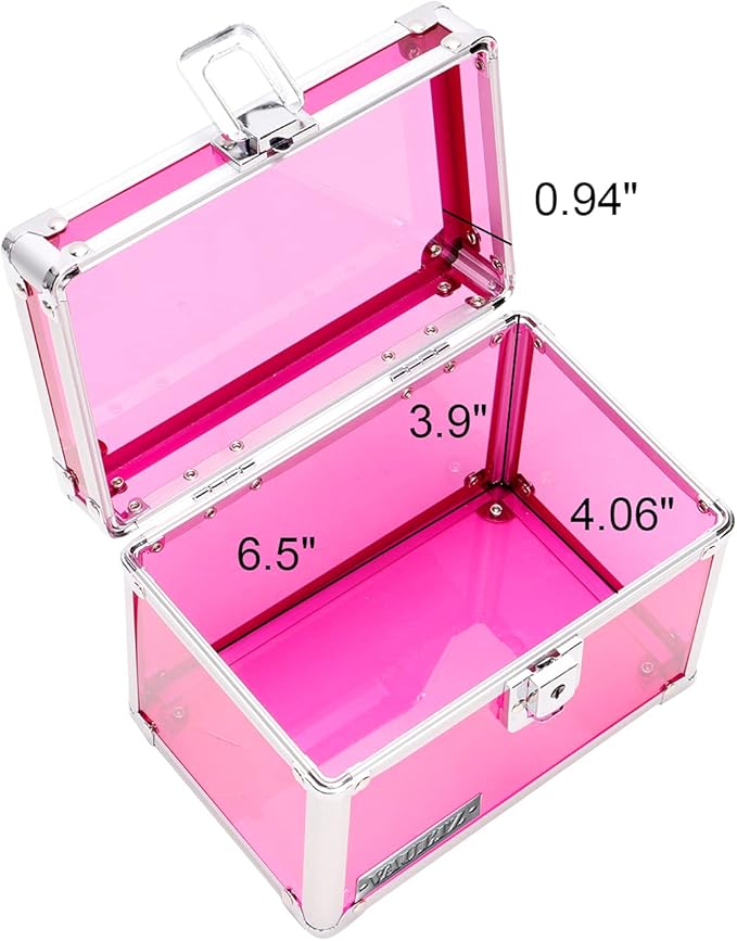 Vaultz Lockable Index Card Holder - Flash Card Organizer for Recipes, Passwords or Studying Holds 450 4x6 Notecards - Index Card Box Study Accessories, Pink Acrylic