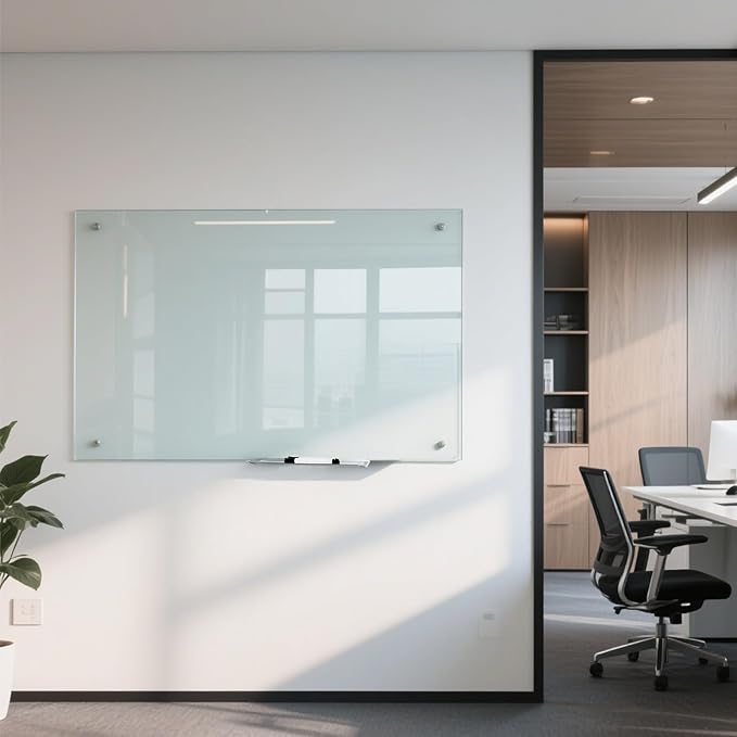 Glass Dry Erase White Board - 48"X36" Magnetic Whiteboard Large Frameless Boards with Super Strong Magnets for Office, School and Home Wall