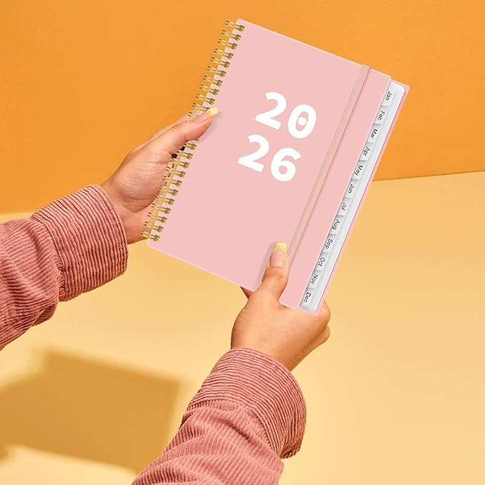 2026 Planner - Planner 2026 from January 2026 - December 2026, Weekly & Monthly Planner Spiral Bound with 12 Monthly Tabs, Inner Pocket, 6.4" x 8.5", Pink-A