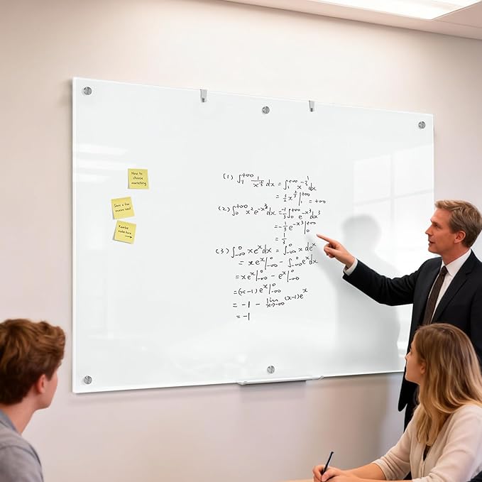 Large Glass Whiteboard, 72 x 48 Inches Magnetic Glass Dry Erase Board for Wall, 6' x 4' Brilliance White Board for Office, Home, School