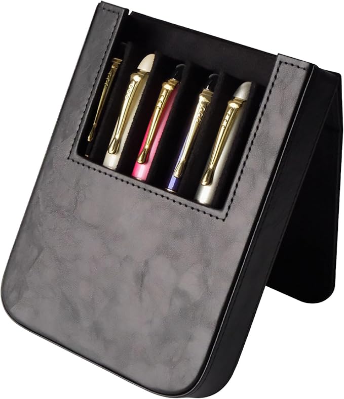 MIVLXLX Leather 6 Fountain Pen/Pencil Tray Case, Handmade, Magnetic Closure with Drawer Design, Gift Choice for Man/Woman/Office, 6 Slots(Black)