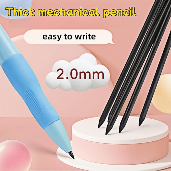 Inclock Handwriting thick mechanical pencils with grip: 2.0MM HB Pencil for kids with 14 leads (2 pack red&green)