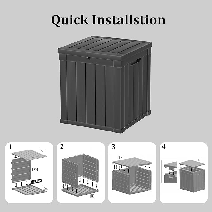 PATIOEASY 50GAL Deck Box Black,Waterproof Resin Outdoor Storage Box,Garden,Pool Supplies,Patio Furniture