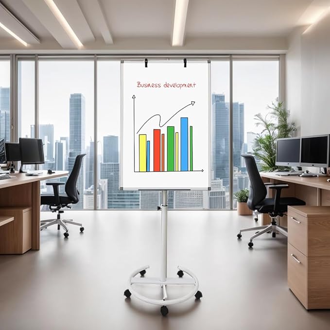 Mobile Dry Erase Board – 36x24 inches Height Adjustable Magnetic Portable Whiteboard Stand Easel White Board Flipchart Easel Board with 25 Sheets Paper Pad (36''x24'' White)