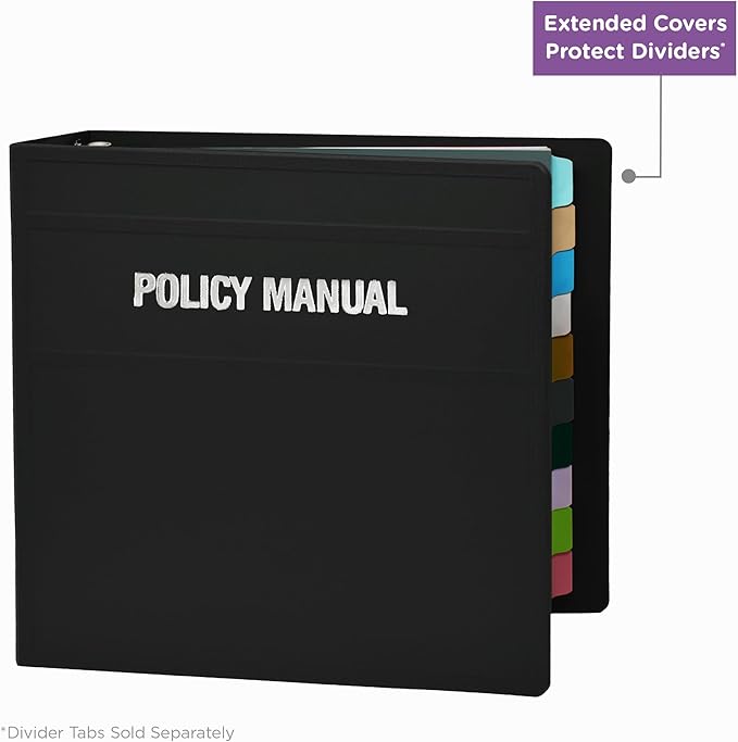 Carstens 4-Inch Heavy Duty Round Ring Binder for Policy Manuals – Side Opening, Black, Case of 10, Durable Plastic, No Pockets, Holds 600 Sheets, Made in USA (1873-3RCS)